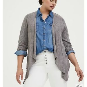 Grey Slub Drape Front Cardigan